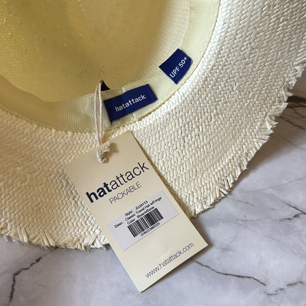 NEW Hat Attack Classic Packable Travel Hat with Fringe- Bleach - Picture 6 of 7